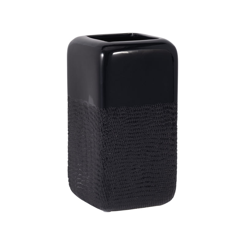 CER, 10 SQUARED GROOVED VASE, BLACK