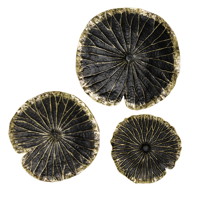 POLYRESIN 19 LOTUS WALL DECOR, BLACK/GOLD