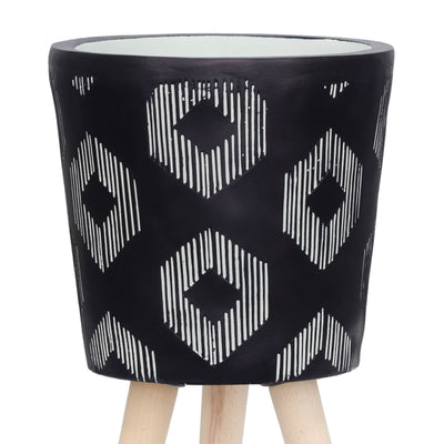 S/2 10/12 Diamond Planter W/ Wood Legs, Black Kd