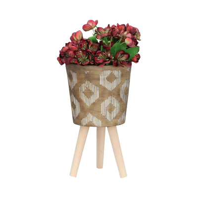 S/2 10/12 Diamond Planter W/ Wood Legs, Brown Kd