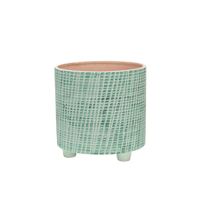 S/2  CHECKERED FOOTED PLANTER 6/8, GREEN