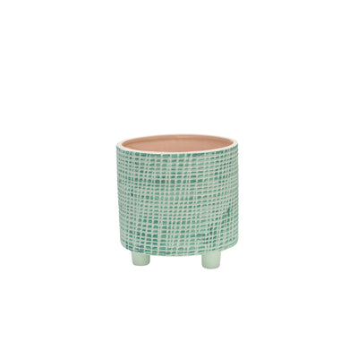 S/2  CHECKERED FOOTED PLANTER 6/8, GREEN