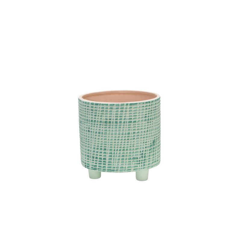 S/2  CHECKERED FOOTED PLANTER 6/8, GREEN