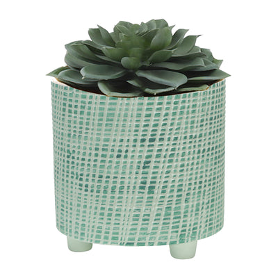 S/2  CHECKERED FOOTED PLANTER 6/8, GREEN