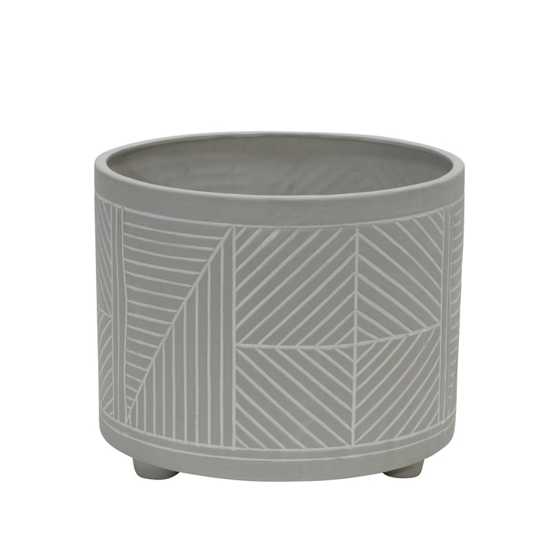 S/2 CERAMIC DIAMOND FOOTED PLANTER 10/12, GRAY