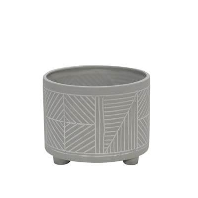 S/2 CERAMIC DIAMOND FOOTED PLANTER 10/12, GRAY