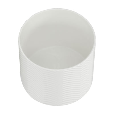 12 CERAMIC CHEVRON PLANTER W/ WOOD STAND, WHITE