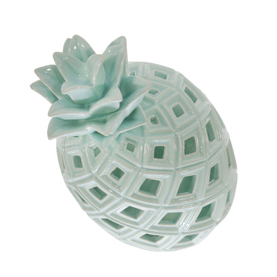 CERAMIC 11H PINEAPPLE DECOR, GREEN