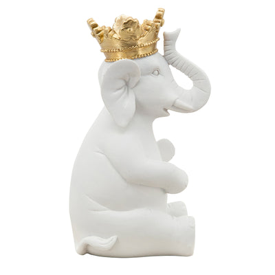 8 ELEPHANT W/ CROWN FIGURINE, WHITE/GOLD