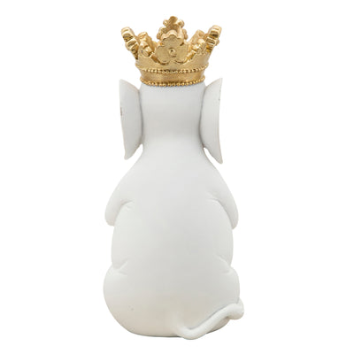 8 ELEPHANT W/ CROWN FIGURINE, WHITE/GOLD