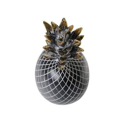 POLYRESIN 8 PINEAPPLE DECOR, BLACK/GOLD