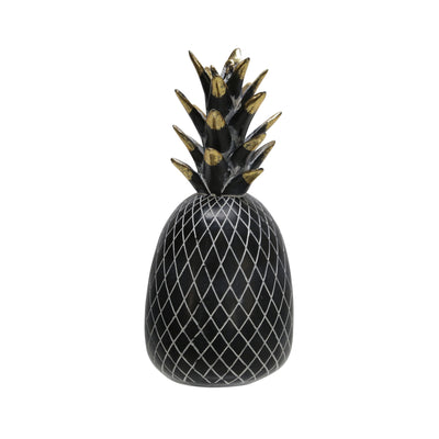 POLYRESIN 8 PINEAPPLE DECOR, BLACK/GOLD