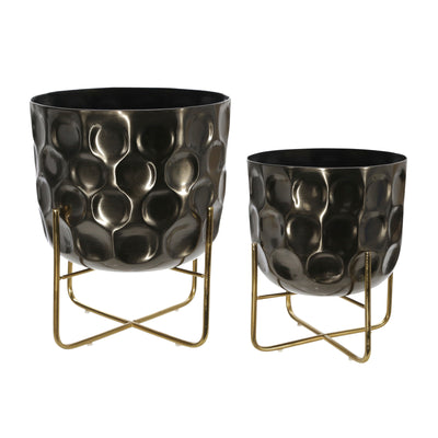 S/2 METAL 12/15 HAMMERED PLANTER, GUNMETAL