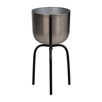 METAL 20 PLANTER ON TRIPOD, SILVER/BLACK