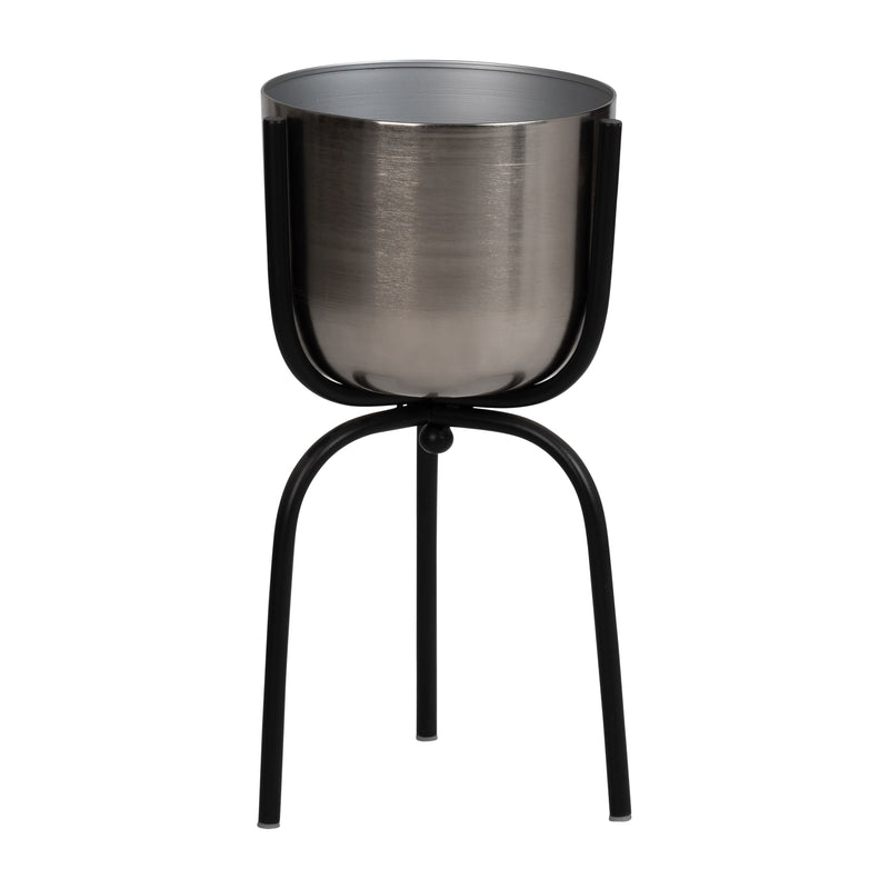 METAL 20 PLANTER ON TRIPOD, SILVER/BLACK