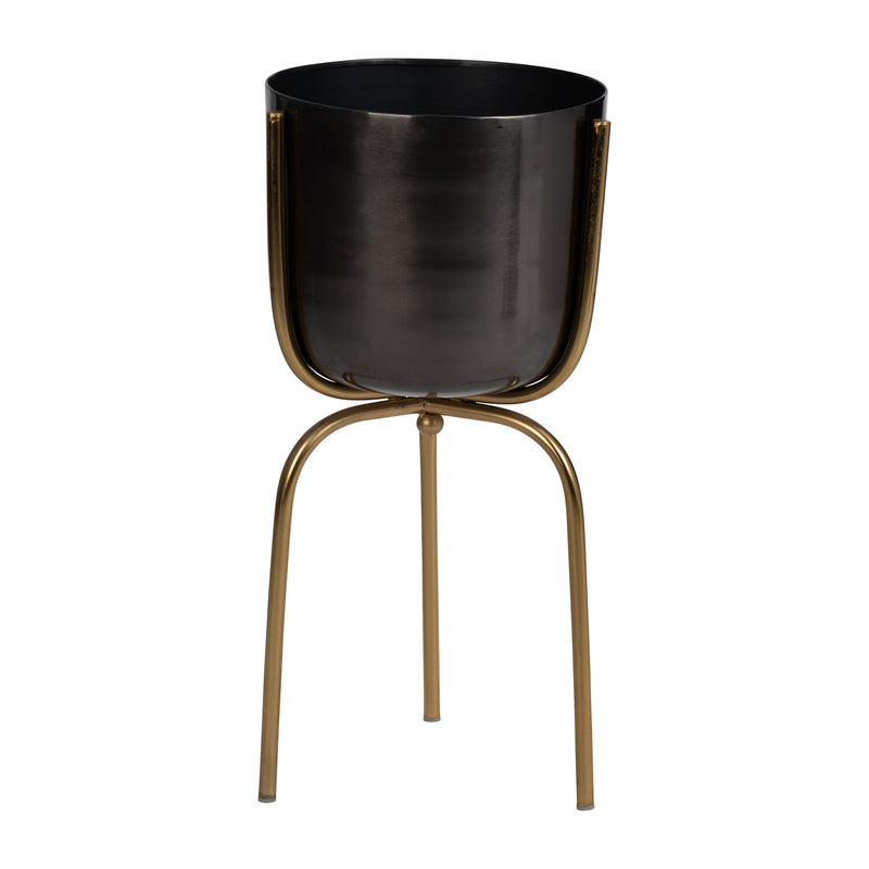 METAL 25 PLANTER ON TRIPOD, GUNMETAL/GOLD