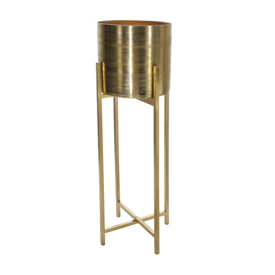 S/2 METAL 38/47 METAL PLANTER ON STAND, GOLD/GOLD