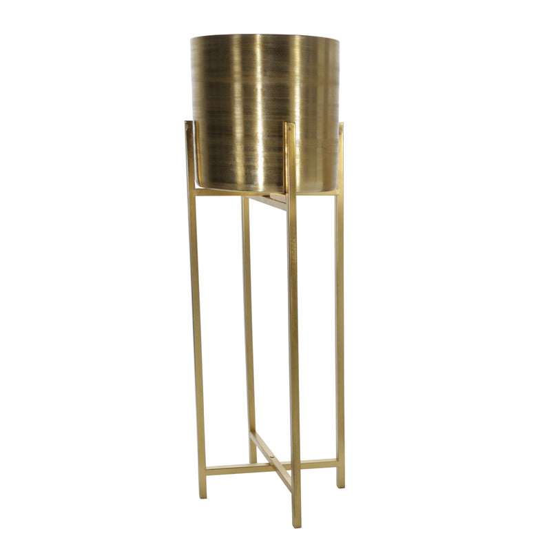 S/2 METAL 38/47 METAL PLANTER ON STAND, GOLD/GOLD