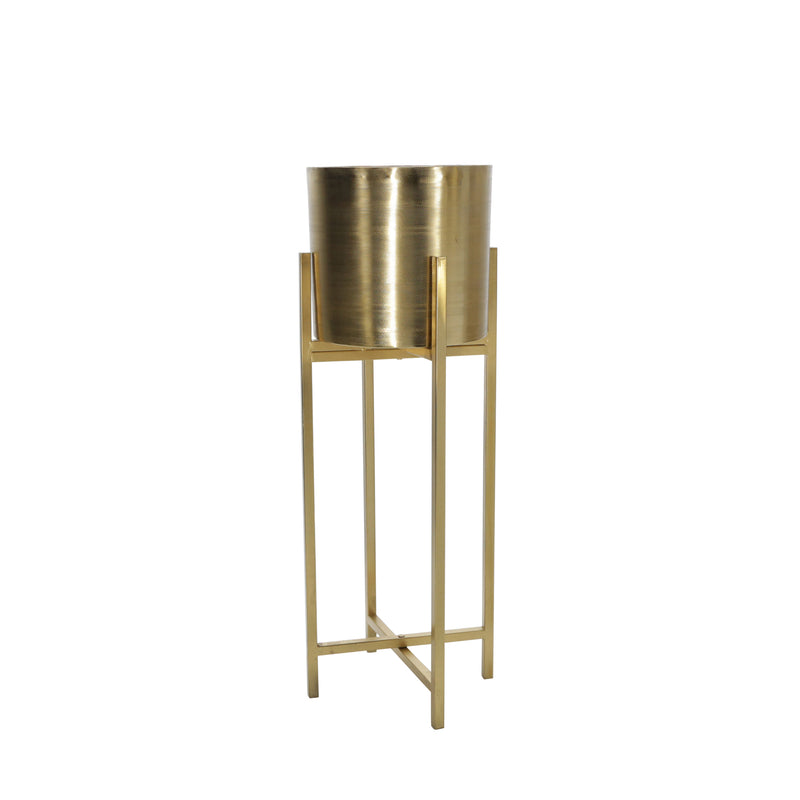 S/2 METAL 38/47 METAL PLANTER ON STAND, GOLD/GOLD