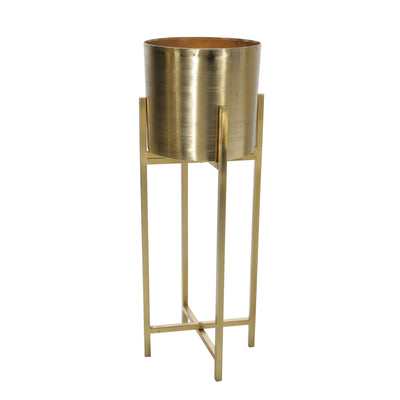 S/2 METAL 38/47 METAL PLANTER ON STAND, GOLD/GOLD