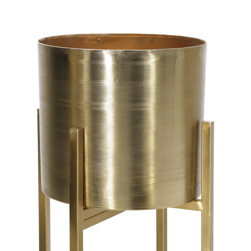 S/2 METAL 38/47 METAL PLANTER ON STAND, GOLD/GOLD