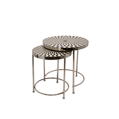 S/2 METAL 19/21 GEOMETRIC SIDE TABLE, BLACK/WHITE