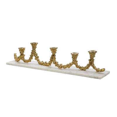 METAL CANDELABRA ON MARBLE BASE, WHITE/GOLD