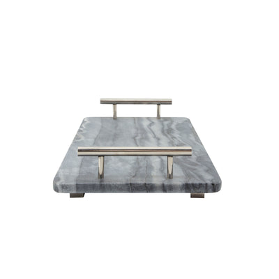 MARBLE 18X9 TRAY W/ HANDLES, BLACK