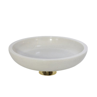 MARBLE 12 BOWL W/ METAL BASE, WHITE