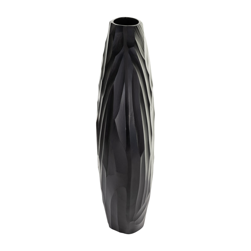 ALUMINUM 14H HAMMERED VASE, MATT BLACK