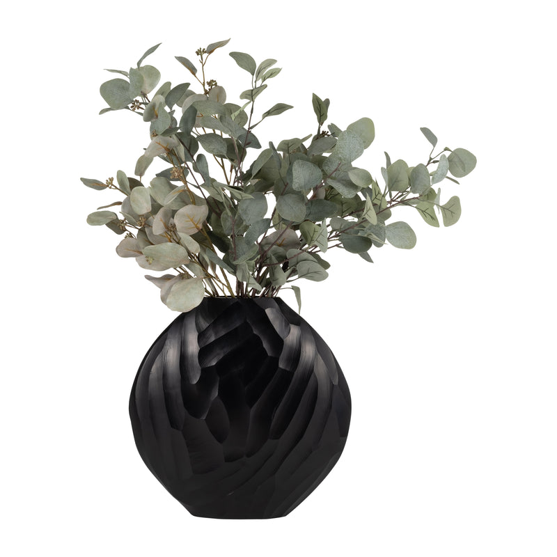 ALUMINUM 14H HAMMERED VASE, MATT BLACK