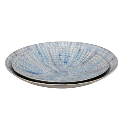 S/2 METAL 10/21 ROUND PLATES, IVORY/BLUE