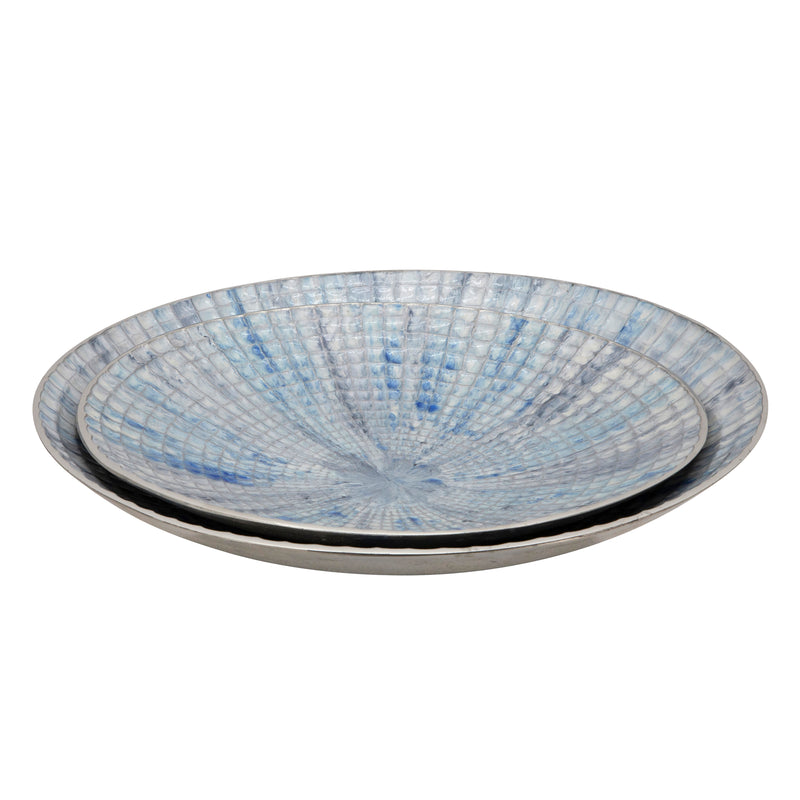 S/2 METAL 10/21 ROUND PLATES, IVORY/BLUE