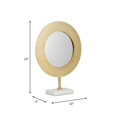 METAL 19 HAMMERED MIRROR ON STAND, GOLD