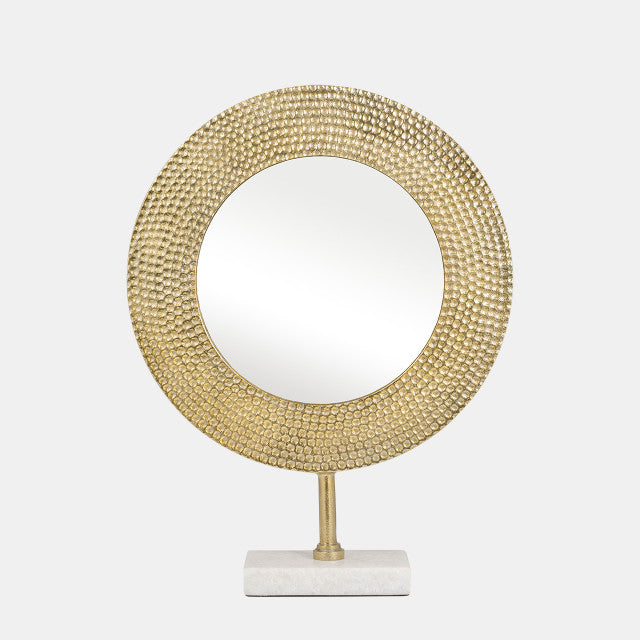 METAL 19 HAMMERED MIRROR ON STAND, GOLD