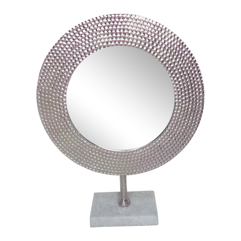 METAL 19 HAMMERED MIRROR ON STAND, SILVER