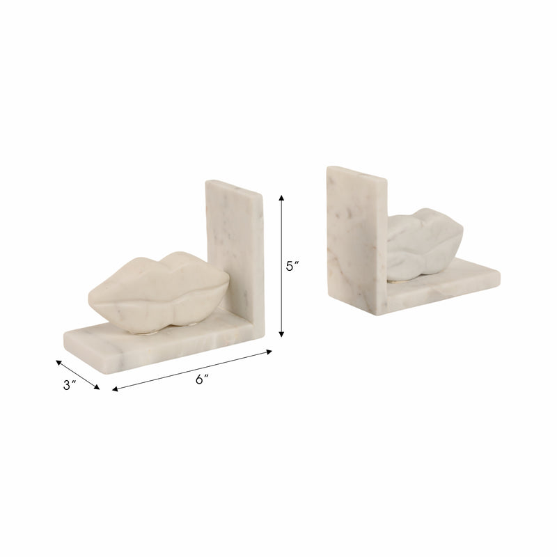 S/2 5 Lips Marble Bookends, White