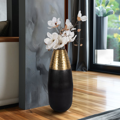 Metal, 20 2-tone Floor Vase, Black/gold