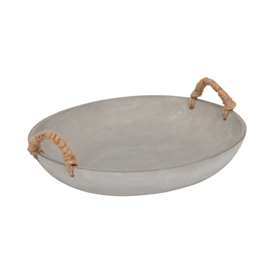 12 Cement Bowl W/ Woven Handles, Grey