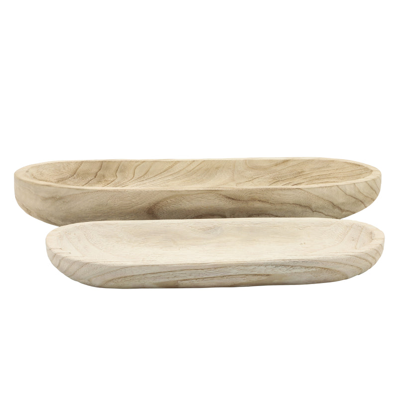 S/2 18/24 WOOD DECOR PLATES, NATURAL