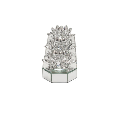 GLASS 13 3 LOTUS MIRRORED CANDLE HOLDER, SILVER