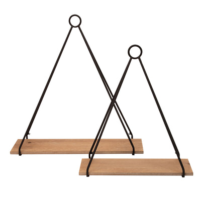 S/2 METAL/WOOD 20/24 TRIANGLE SHELF, BROWN/BLACK