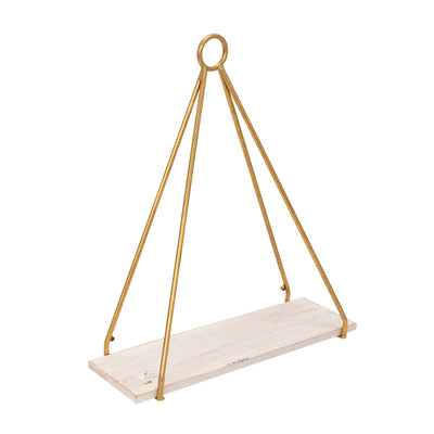 S/2 METAL/WOOD 20/24 TRIANGLE SHELF, WHITE/GOLD