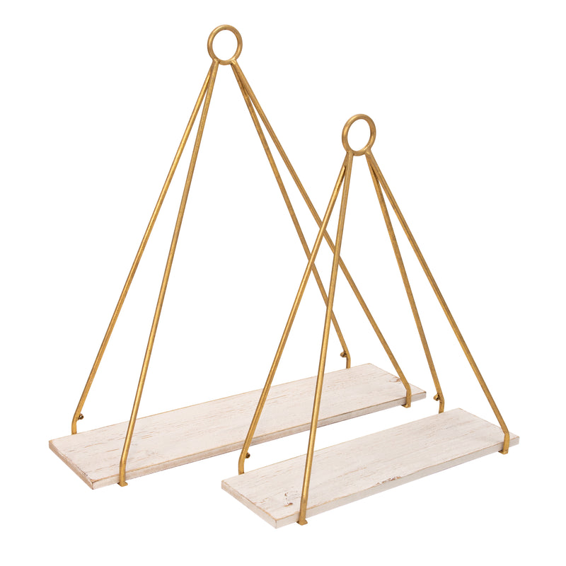 S/2 METAL/WOOD 20/24 TRIANGLE SHELF, WHITE/GOLD