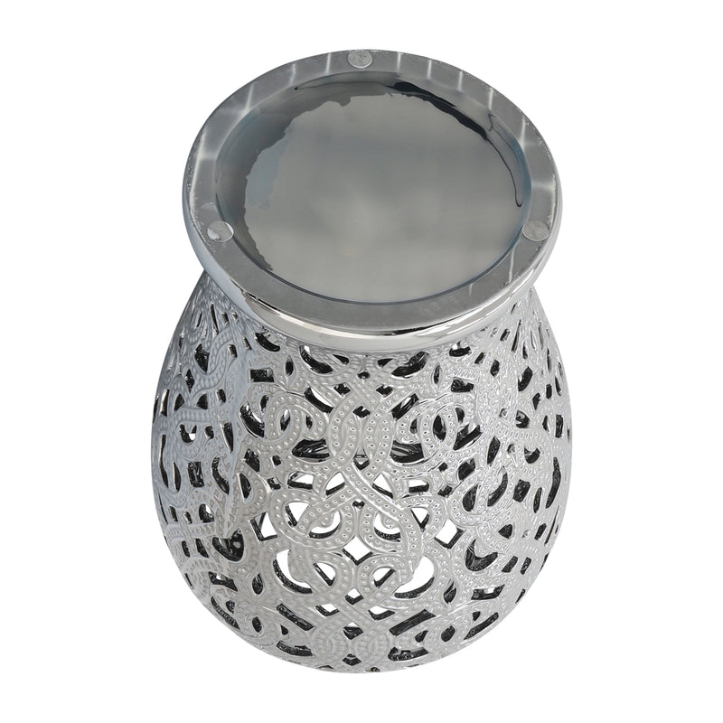 CERAMIC 24 CUT-OUT TEMPLE JAR, SHINY SILVER