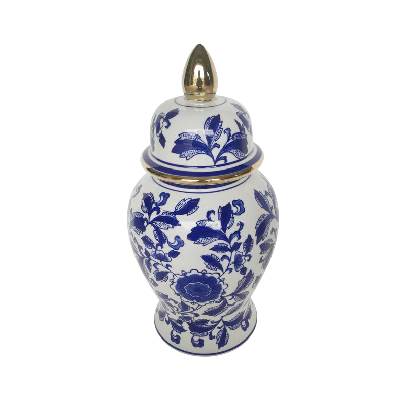 14 TEMPLE JAR W/ ROSE FLOWER, BLUE & WHITE