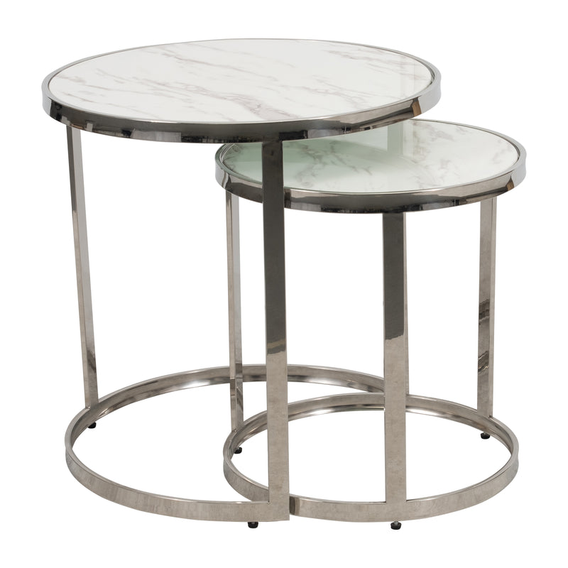 S/2 METAL ROUND SIDE TABLE, SILVER