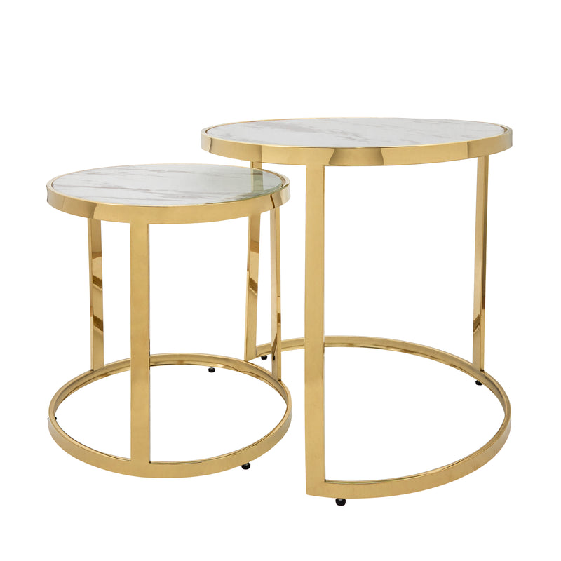 S/2 METAL ROUND SIDE TABLE, GOLD