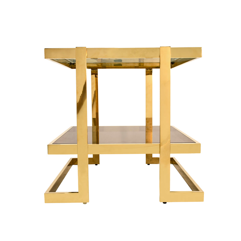 METAL/MARBLE GLASS SIDE TABLE, GOLD/WHITE