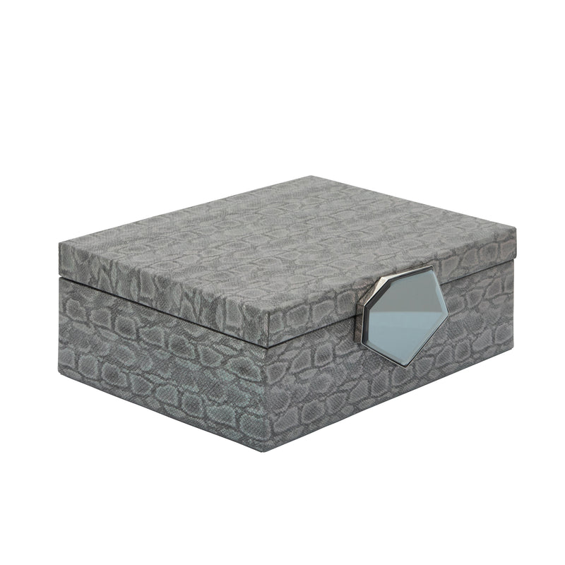 WOOD 12 FAUX LEATHER BOX, GRAY